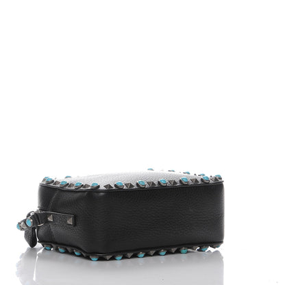 Valentino Garavani Grained Calfskin Turquoise Rockstud Rolling Camera Crossbody Bag Black 4 of 9