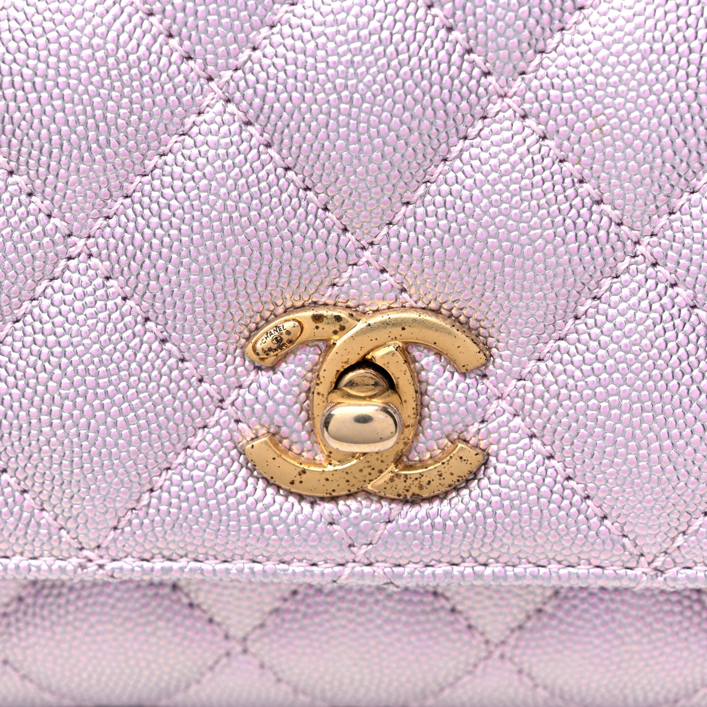 Iridescent Caviar Quilted Extra Mini Coco Handle Flap Purple
