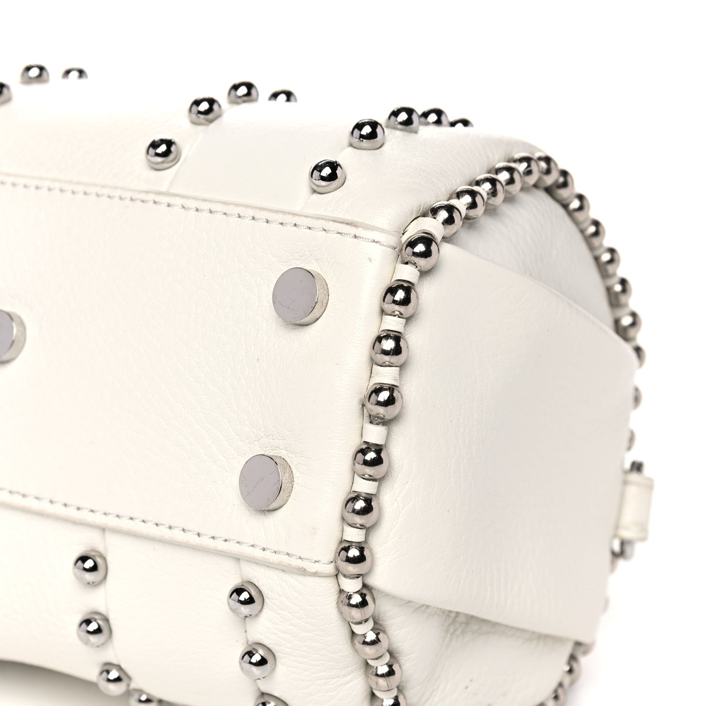 Calfskin Studded Mini Rockie White Rodium Hardware