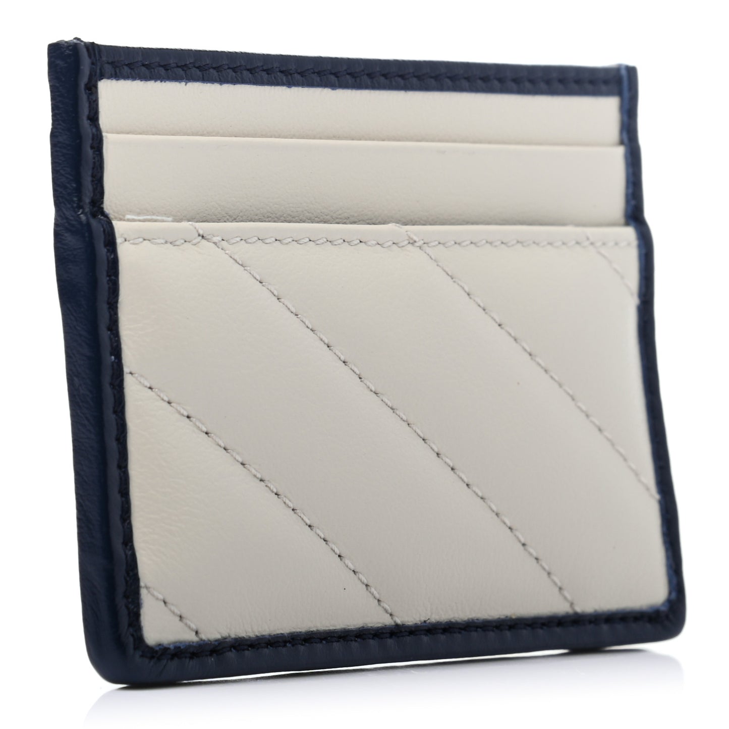 Vintage Effect Calfskin Matelasse Diagonal Torchon GG Marmont Card Holder White Blue Agata