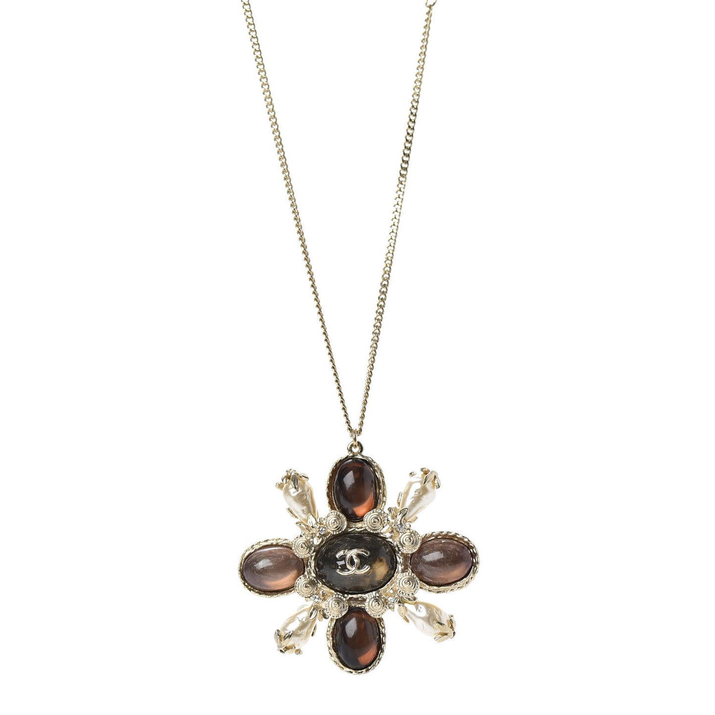 Glass Pearl Gripoix Necklace Gold