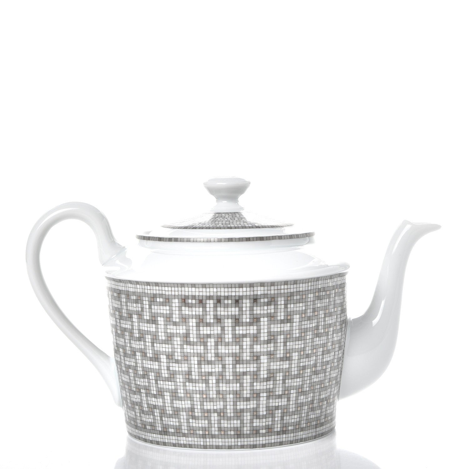 Hermes Porcelain Mosaique Au 24 Platine Coffee/Tea Pot Platinum 3 of 10