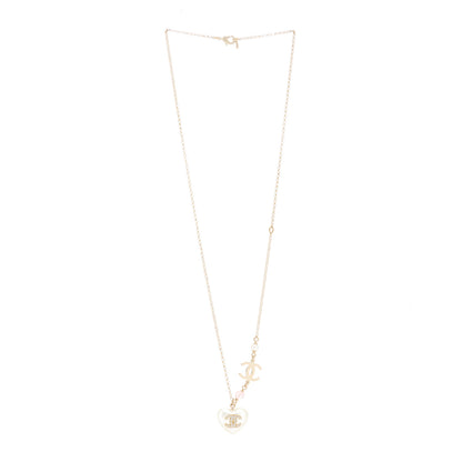 Chanel Resin Crystal CC Heart Necklace Pearly White Gold 2 of 3