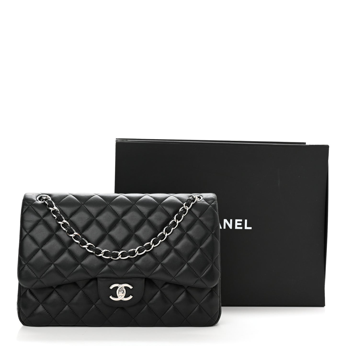 Lambskin Quilted Jumbo Double Flap Black