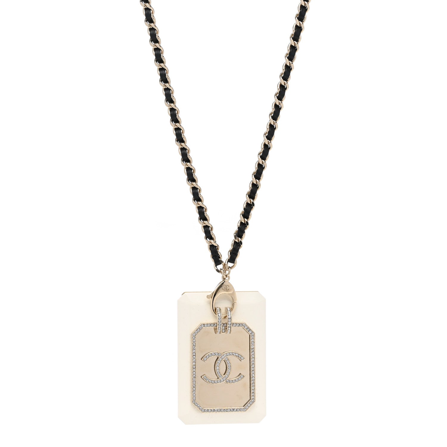 Chanel Resin Crystal Lambskin CC Cardholder Pendant Necklace Gold White 1 of 6
