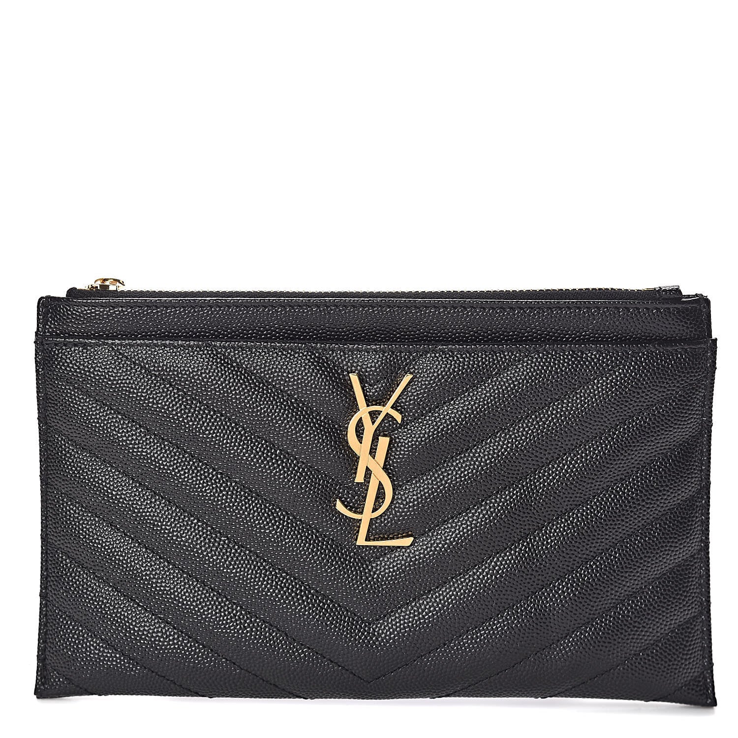 Saint Laurent Grain De Poudre Chevron Monogram Bill Pouch Black 1 of 8