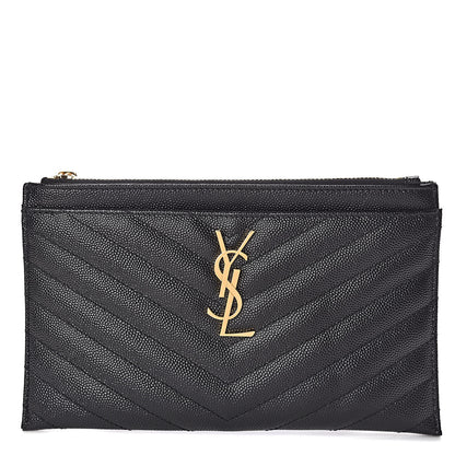 Saint Laurent Grain De Poudre Chevron Monogram Bill Pouch Black 1 of 8