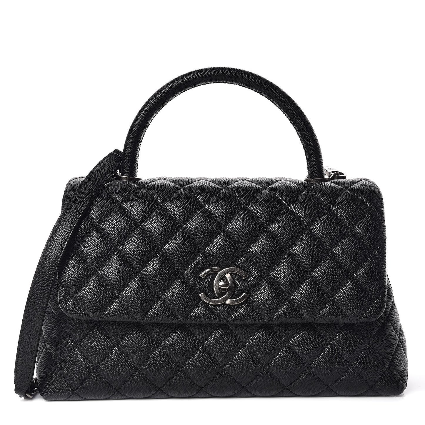 Caviar Quilted Small Coco Handle Flap Black