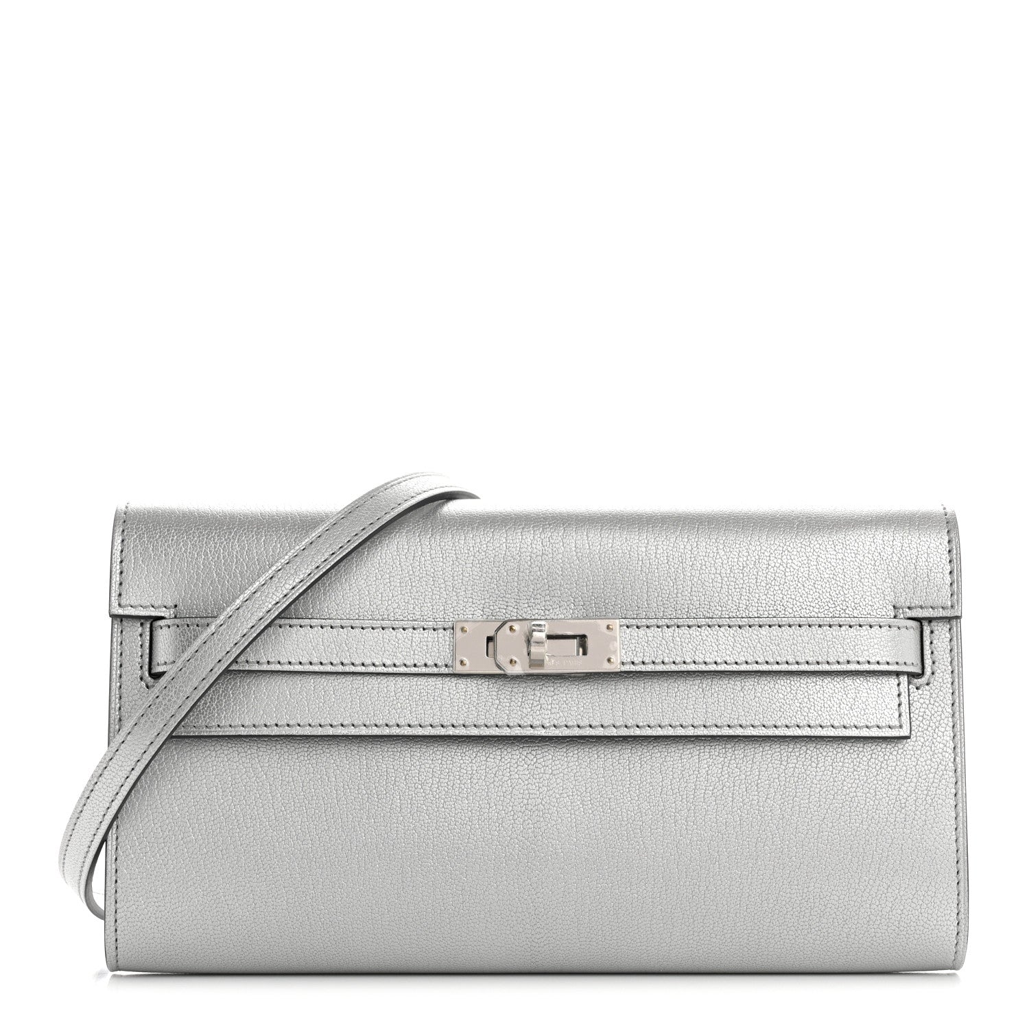 Hermes Metallic Chevre Chamkilight Kelly Wallet To Go Argent 1 of 11