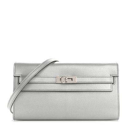 Hermes Metallic Chevre Chamkilight Kelly Wallet To Go Argent 1 of 11
