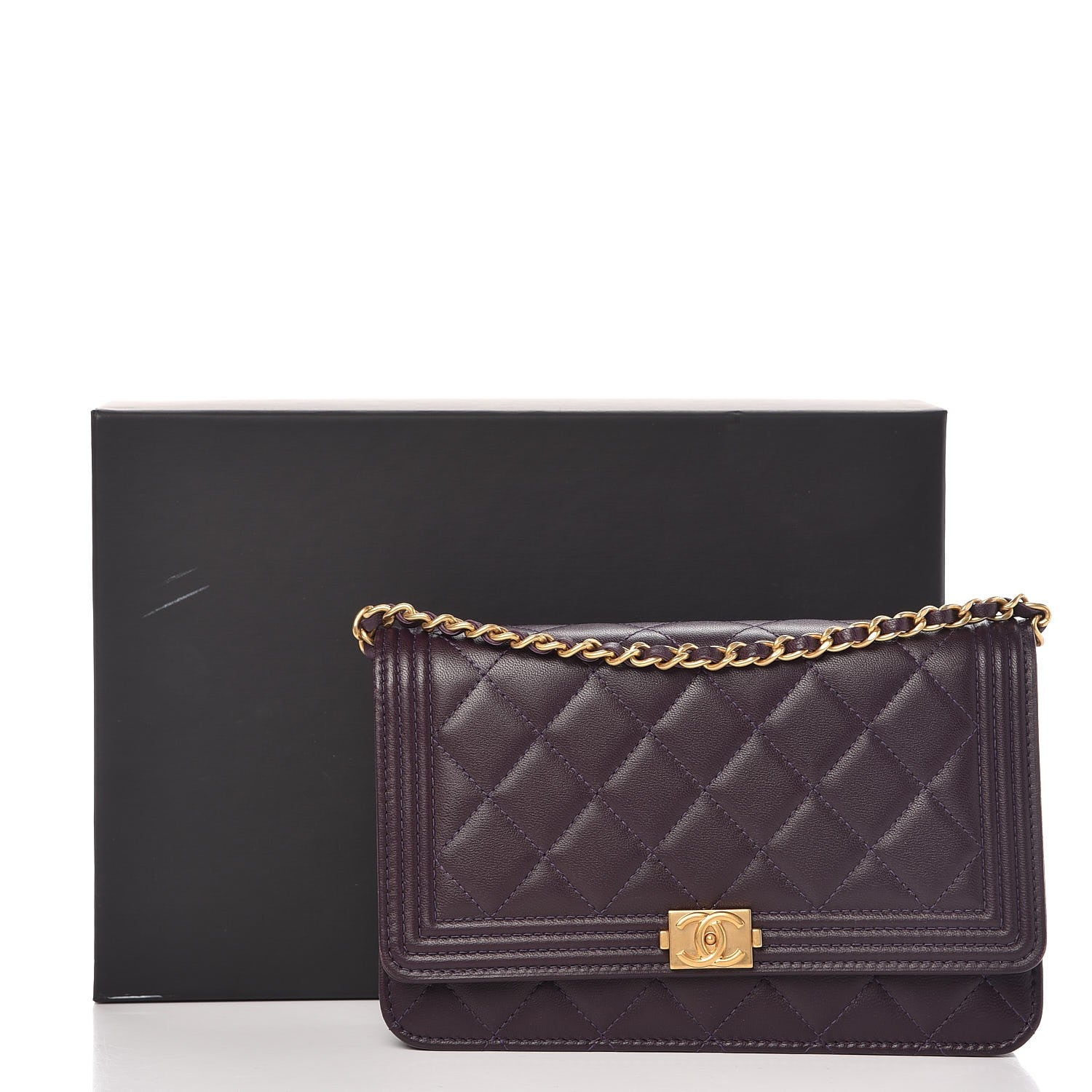 Chanel Lambskin Quilted Boy Wallet On Chain WOC Dark Purple 9 of 11