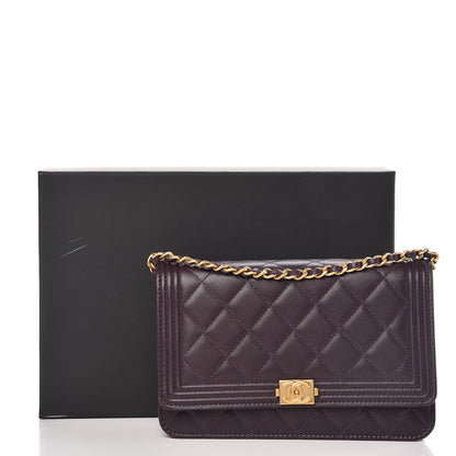 Chanel Lambskin Quilted Boy Wallet On Chain WOC Dark Purple 9 of 11