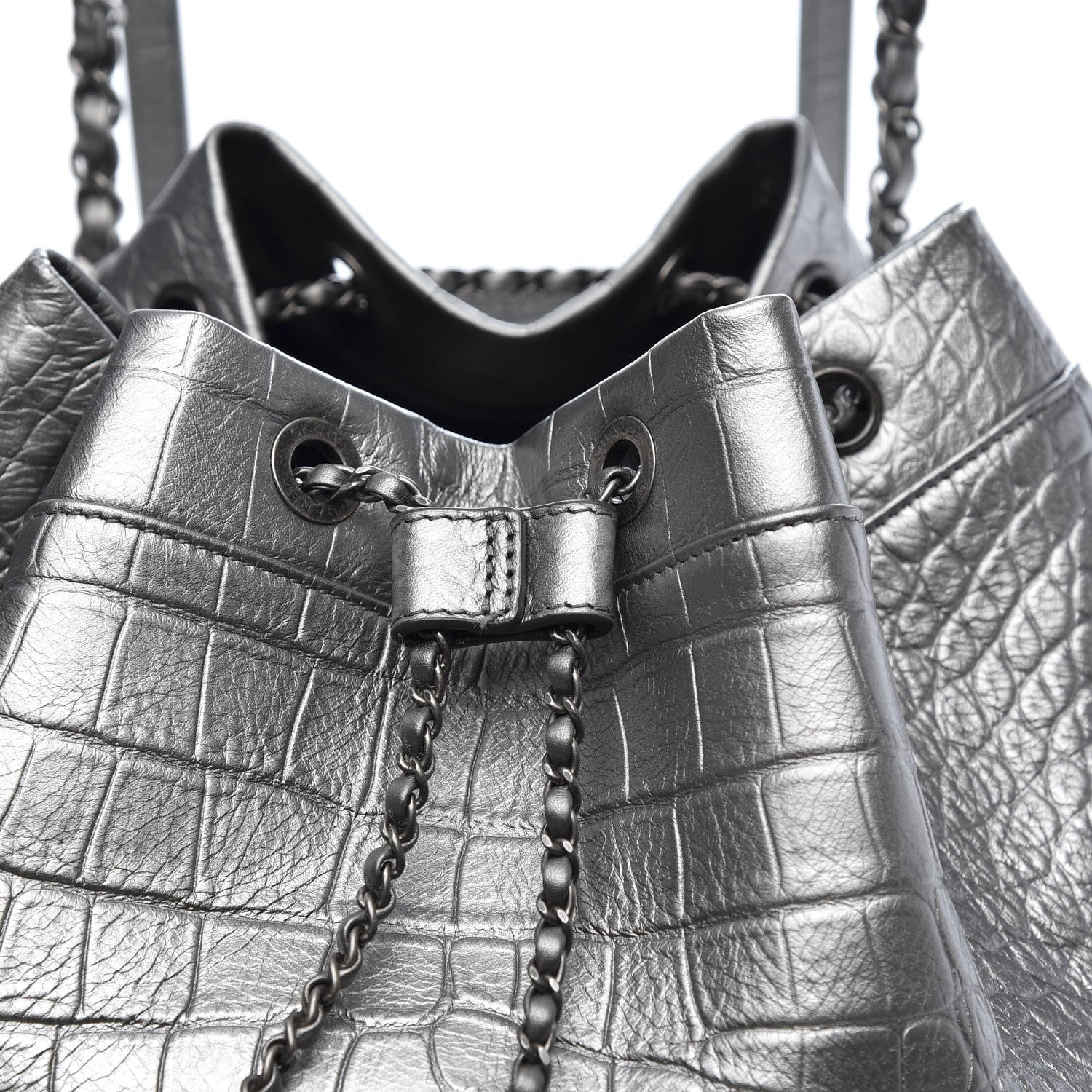 Chanel Metallic Calfskin Crocodile Embossed Large Backpack Silver 10 of 10