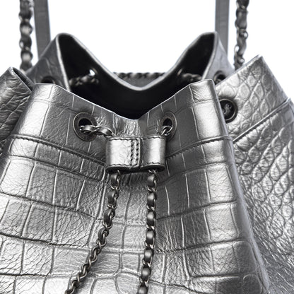 Chanel Metallic Calfskin Crocodile Embossed Large Backpack Silver 10 of 10
