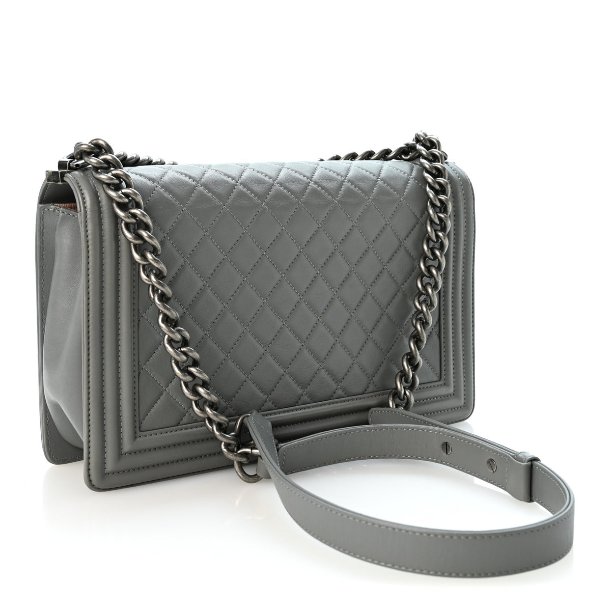 Lambskin Quilted New Medium Boy Flap Grey