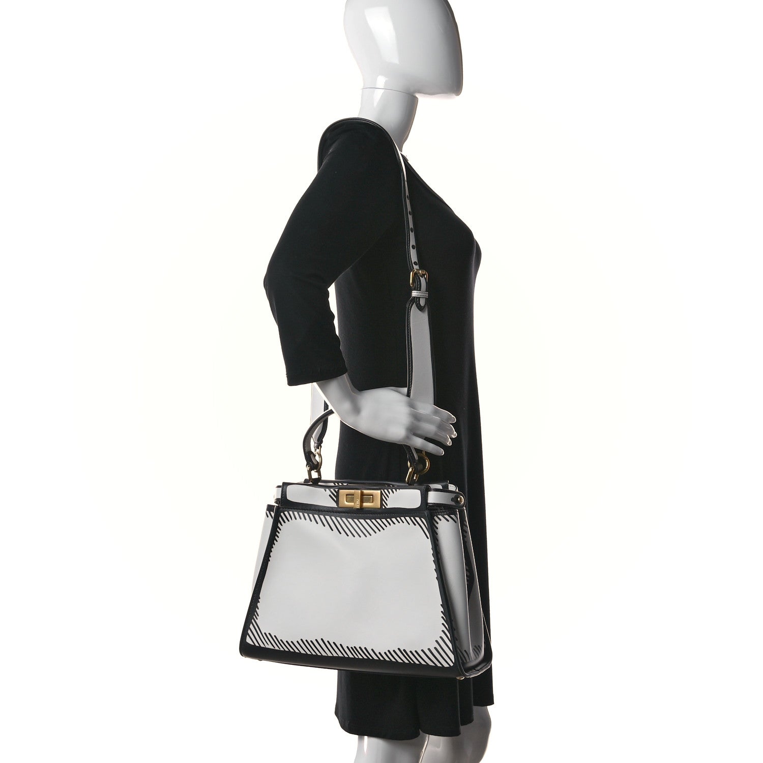 Fendi X JOSHUA VIDES Calfskin Medium Peekaboo Iconic Satchel White Black 2 of 11