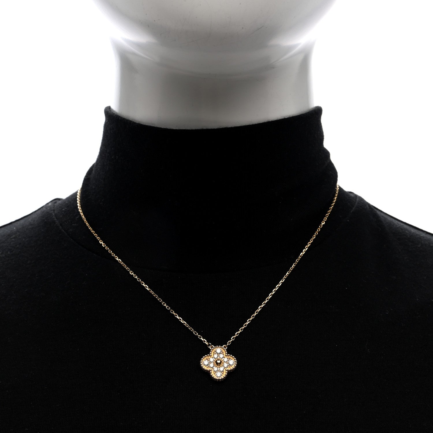 Van Cleef & Arpels 18K Yellow Gold Diamond Vintage Alhambra Pendant Necklace 2 of 5
