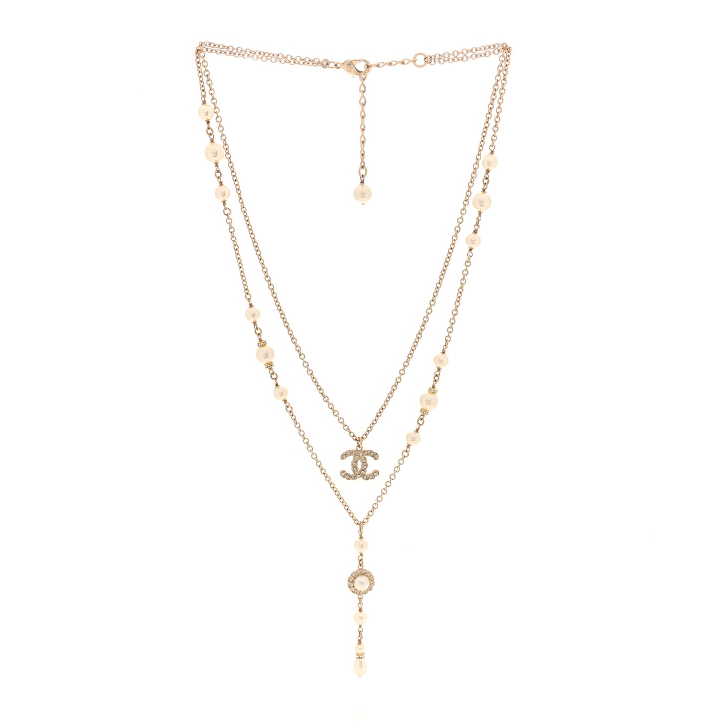 Crystal Pearl Pearls Coronation CC Layered Necklace Gold
