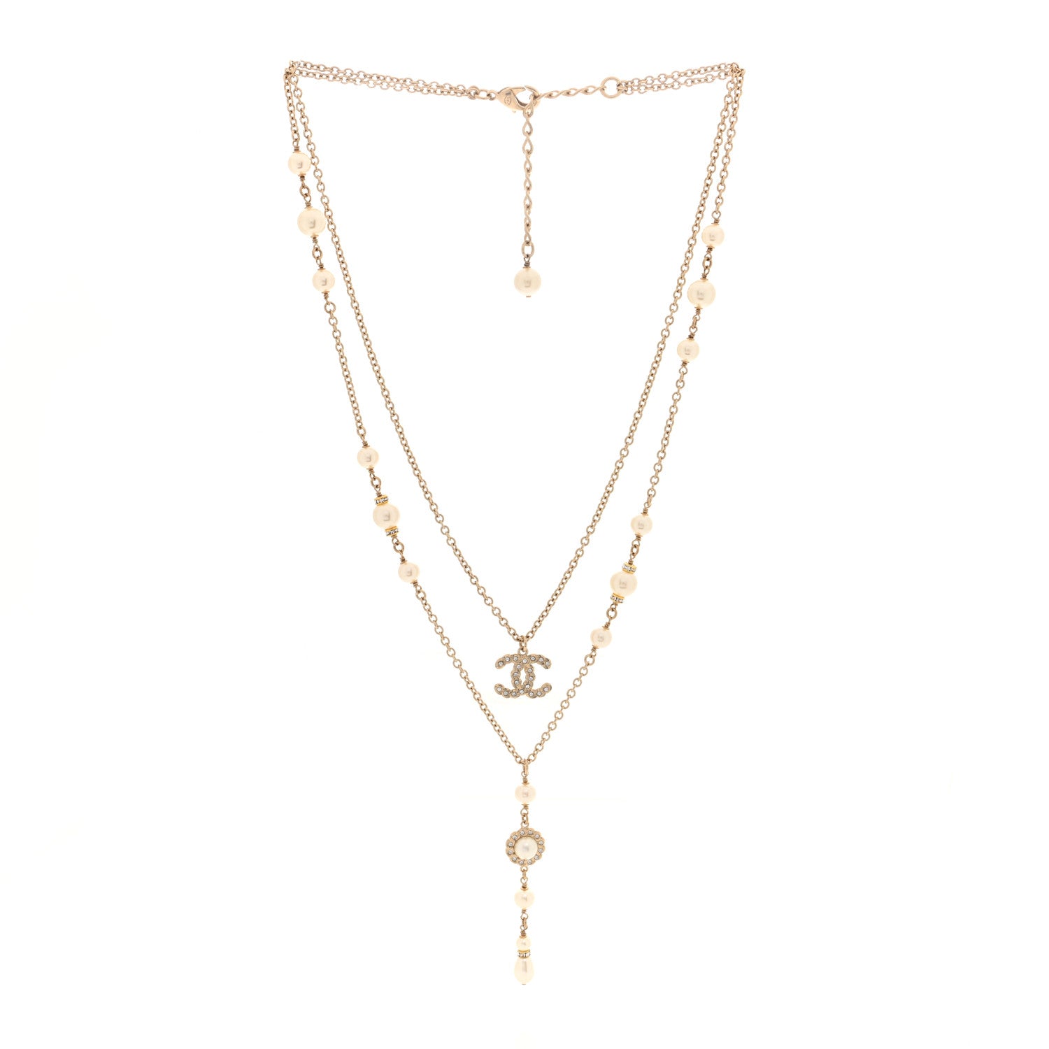 Chanel Crystal Pearl Pearls Coronation CC Layered Necklace Gold 3 of 4