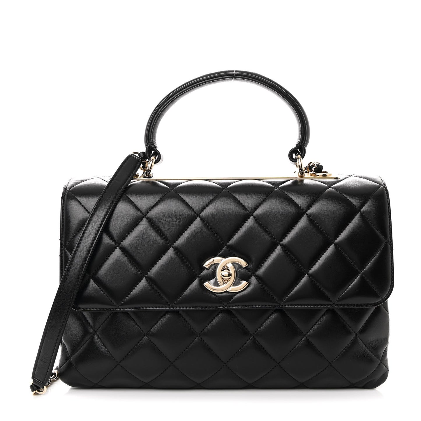 Lambskin Quilted Medium Trendy CC Flap Dual Handle Bag Black