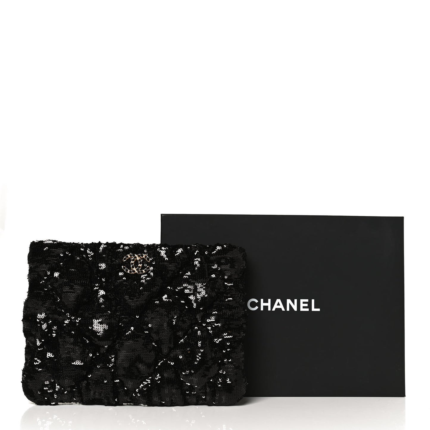 Sequins Quilted Large Chanel 19 Pouch Black