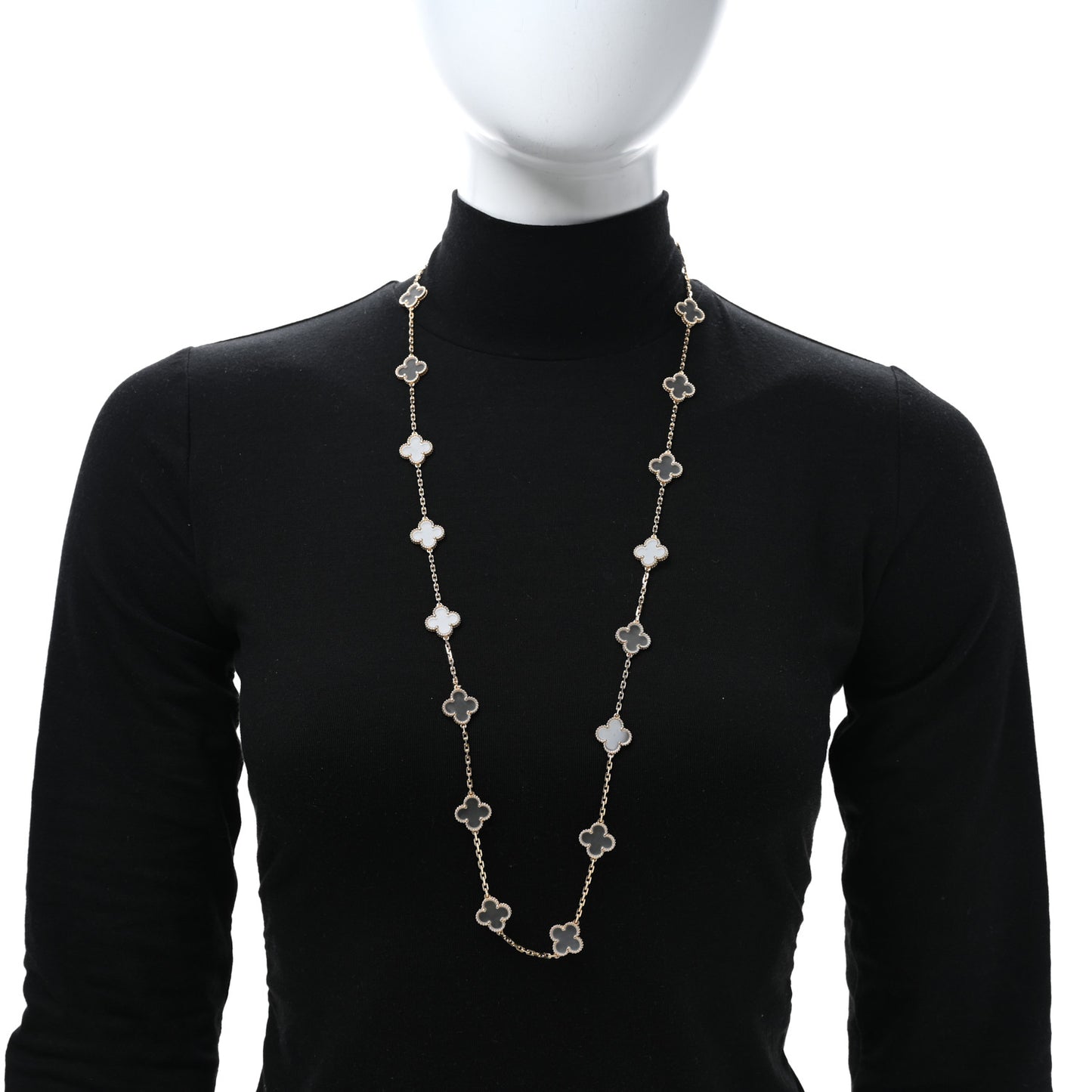 18K Yellow Gold Rock Crystal 20 Motifs Vintage Alhambra Necklace