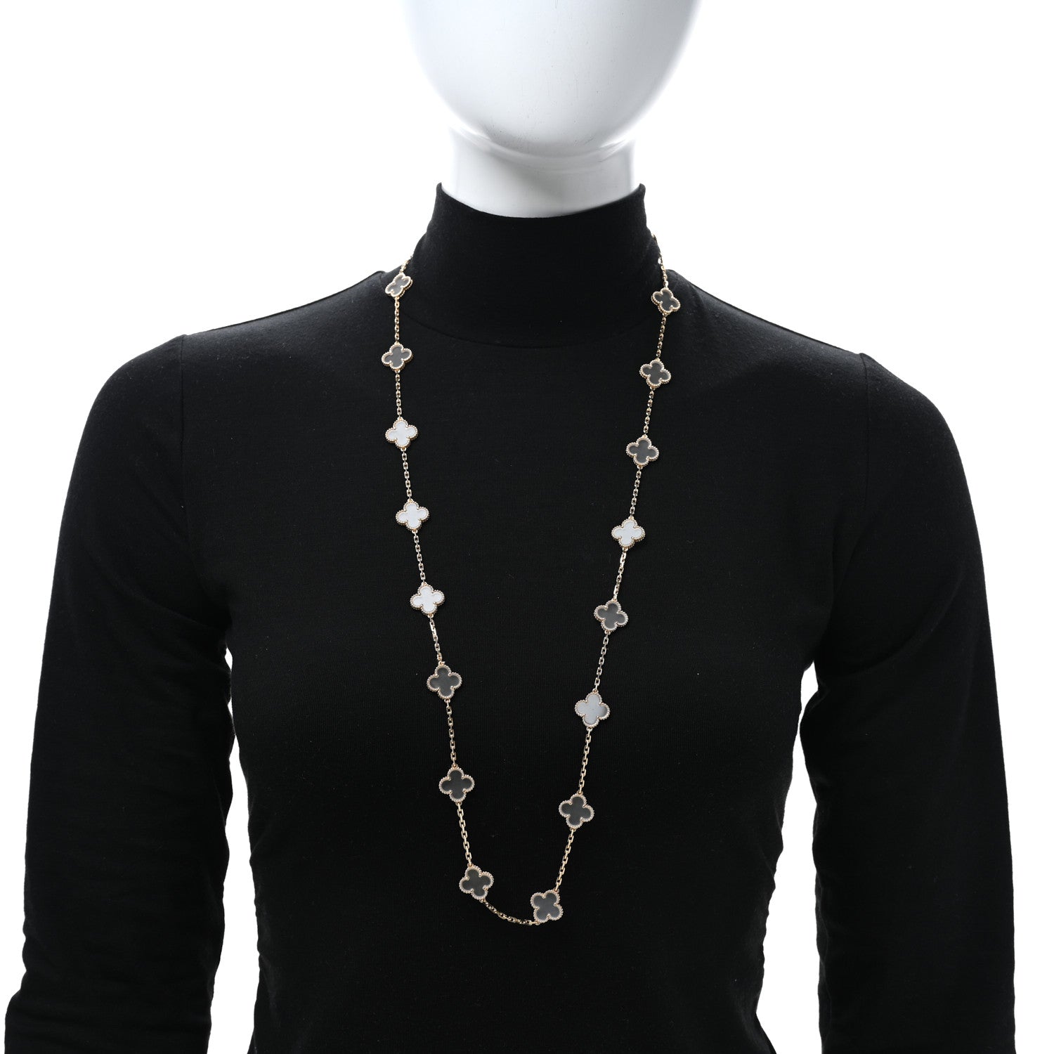 Van Cleef & Arpels 18K Yellow Gold Rock Crystal 20 Motifs Vintage Alhambra Necklace 2 of 5