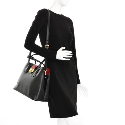Prada Saffiano Cuir Bi-Color Double Handle Tote Black Fuoco 2 of 8