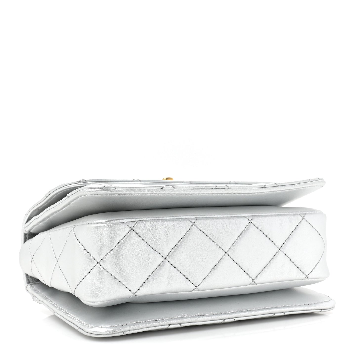 Metallic Calfskin Quilted Mini Metal Top Handle Flap Silver