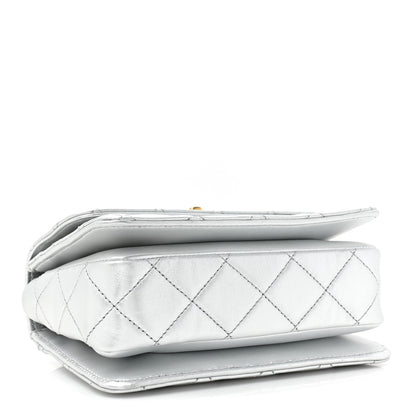 Chanel Metallic Calfskin Quilted Mini Metal Top Handle Flap Silver 4 of 9
