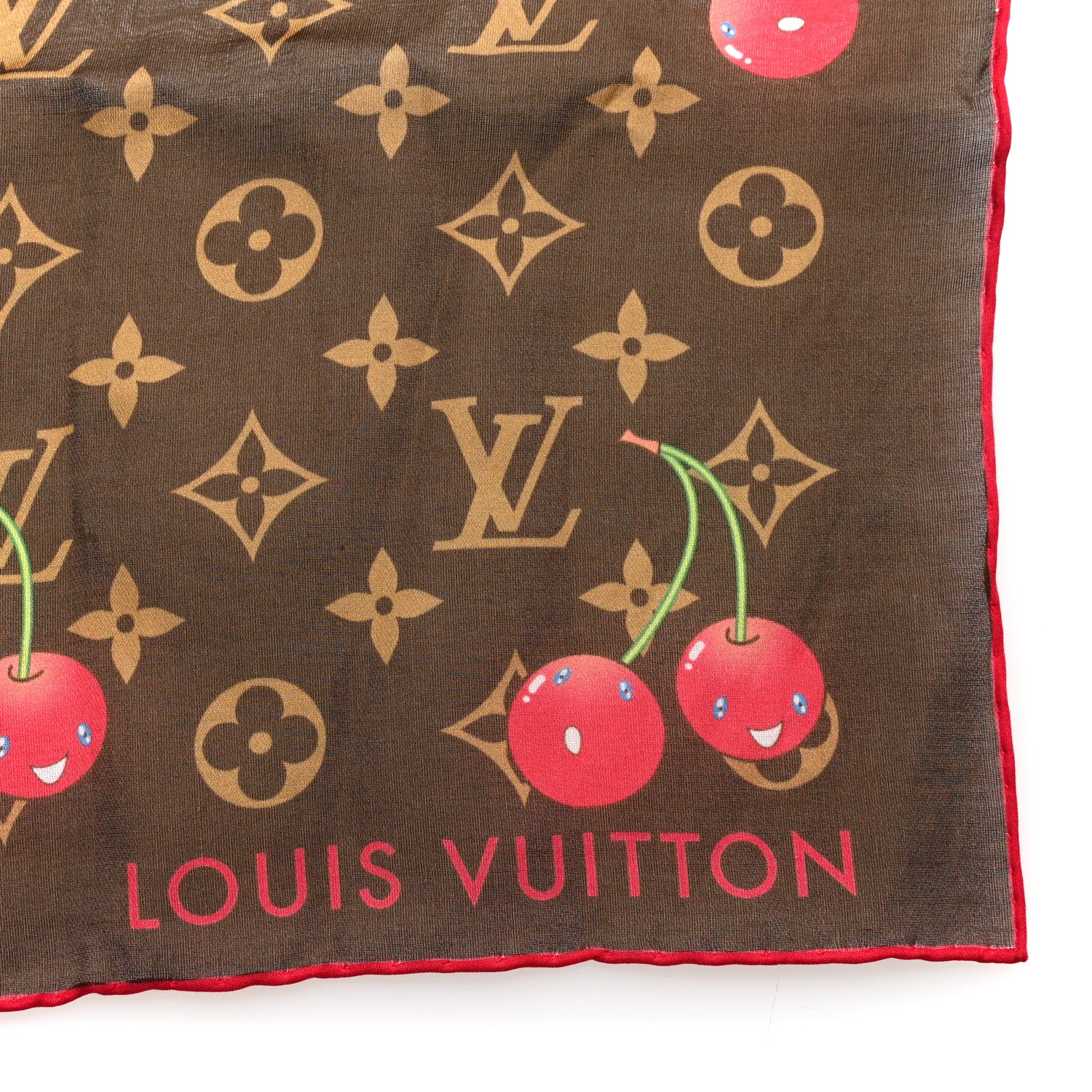 Louis Vuitton LV X TM Silk Cotton Monogram Cerises Square Scarf 55 Brown 2 of 4