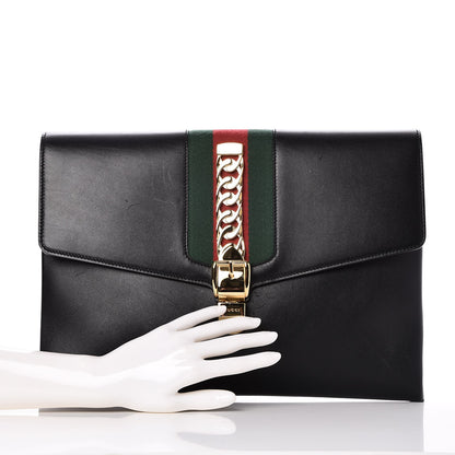Gucci Calfskin Maxi Sylvie Clutch Black 3 of 12