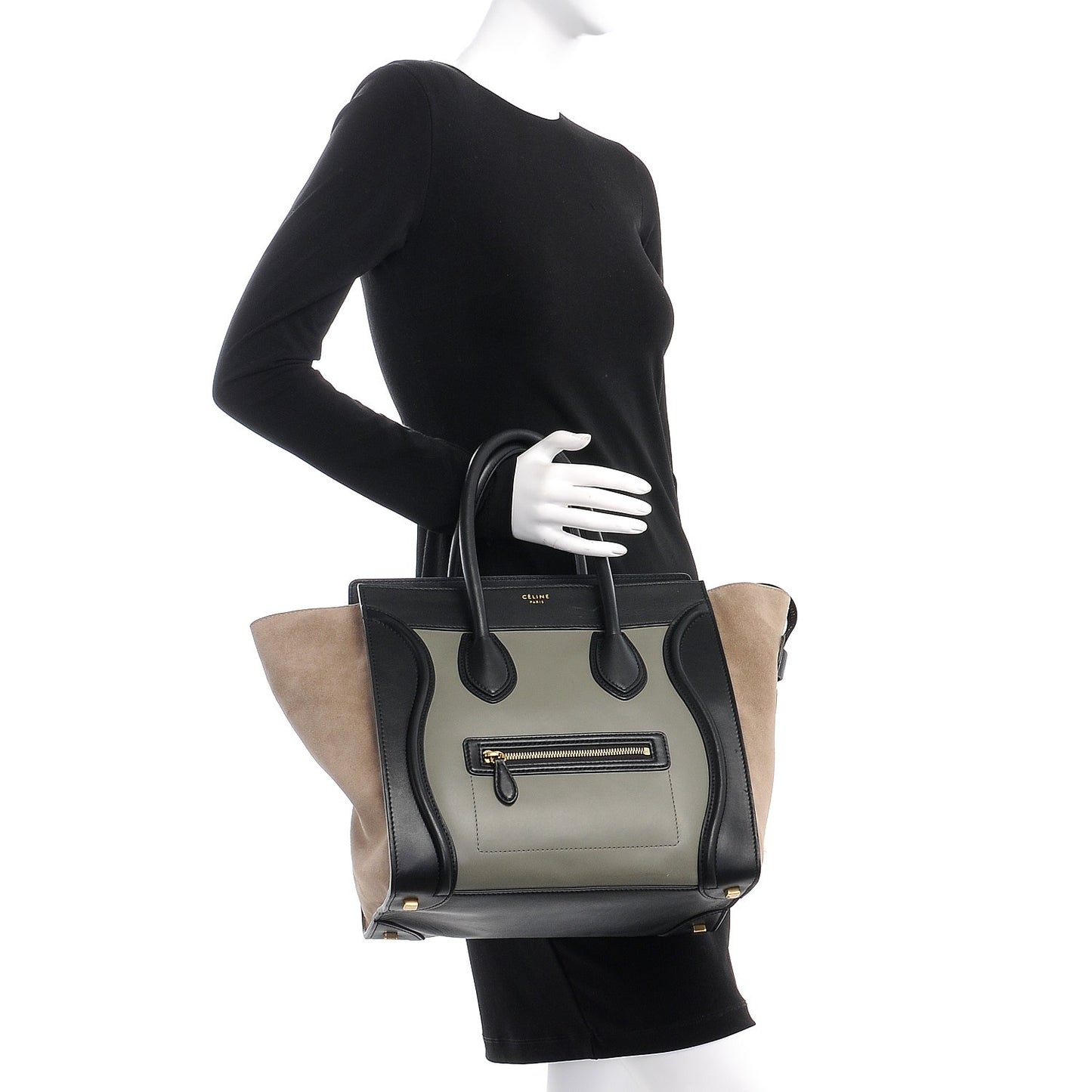 Smooth Calfskin Suede Mini Tri-Color Luggage Almond