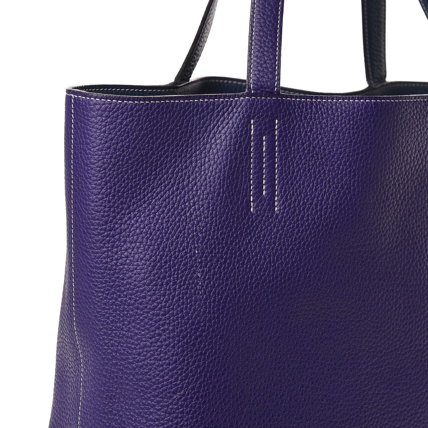 Hermes Taurillon Clemence Double Sens 36 Reversible Tote Iris Bleu De Malte 16 of 20