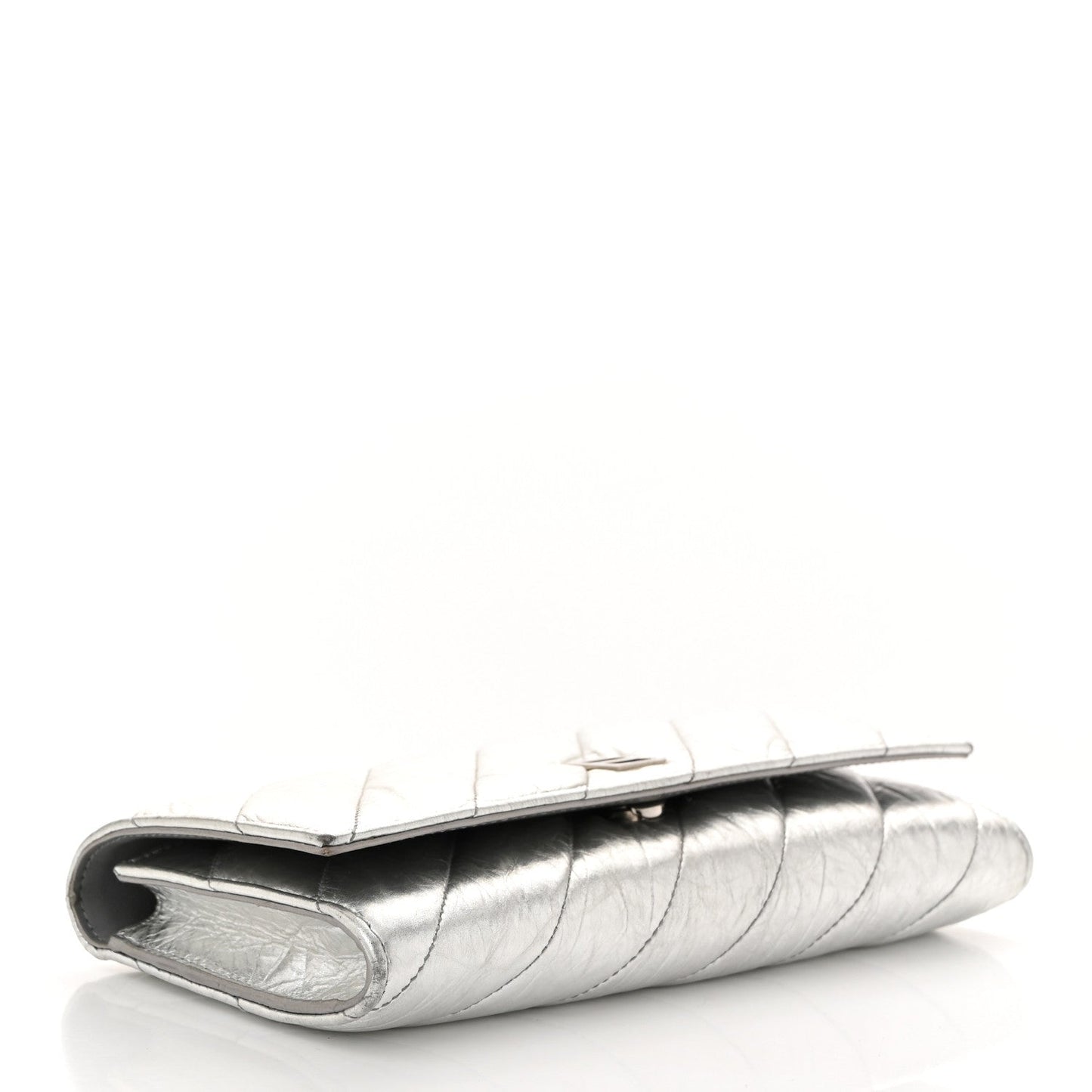 Metallic Calfskin Quilted Crush Wallet On Chain Silver