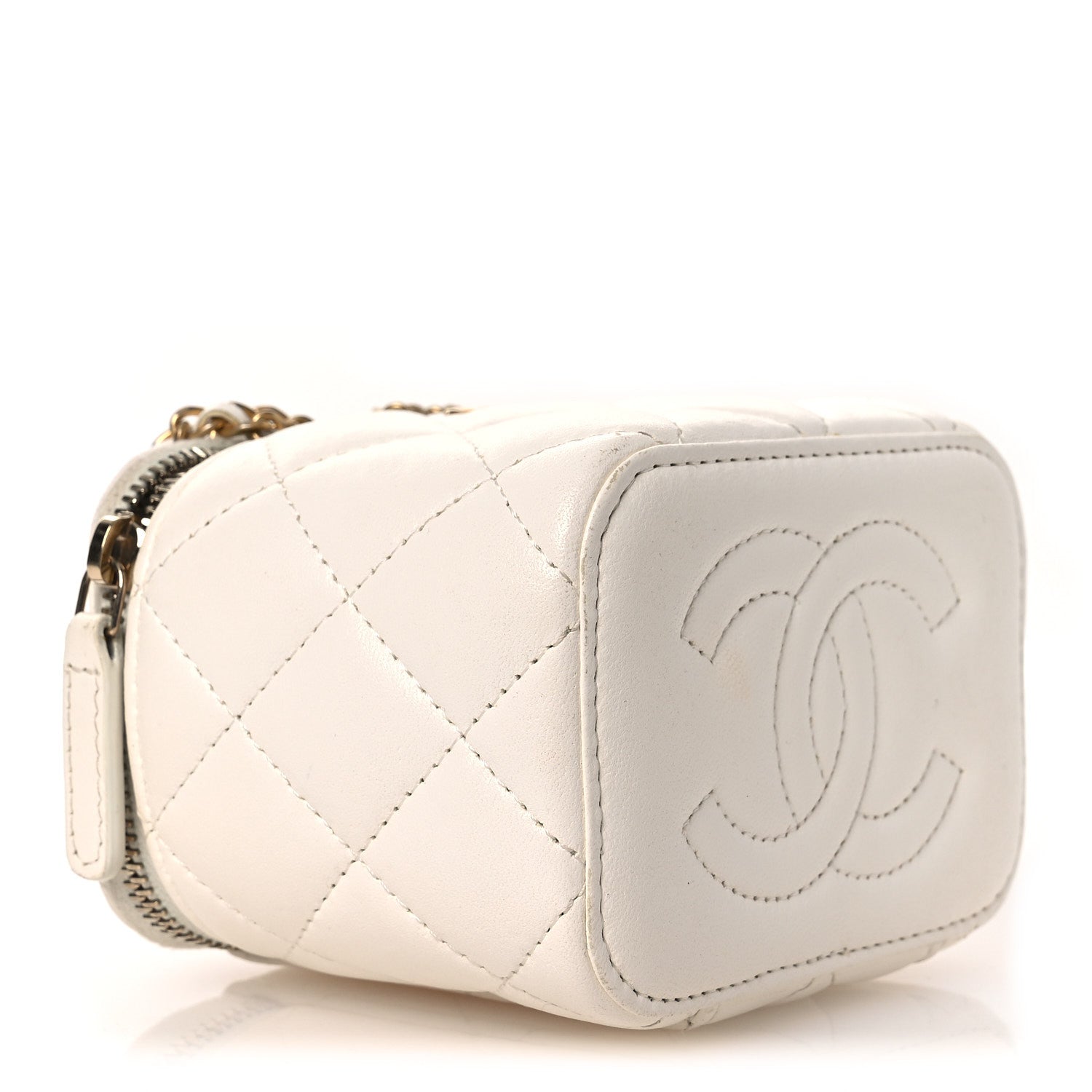 Chanel Lambskin Quilted Mini Vanity Case With Chain White 3 of 12