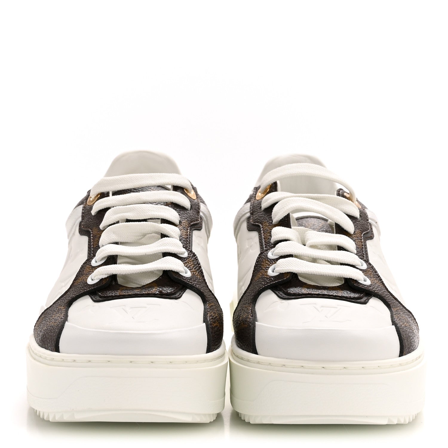 Louis Vuitton Calfskin Embossed Monogram Time Out Sneakers 39 White 3 of 9