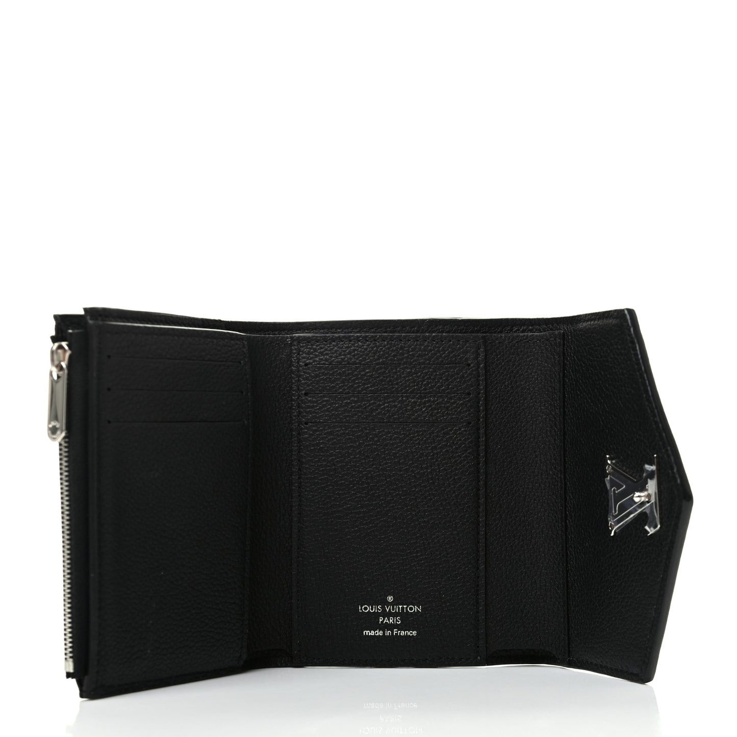 Soft Calfskin My Lockme Compact Wallet Black
