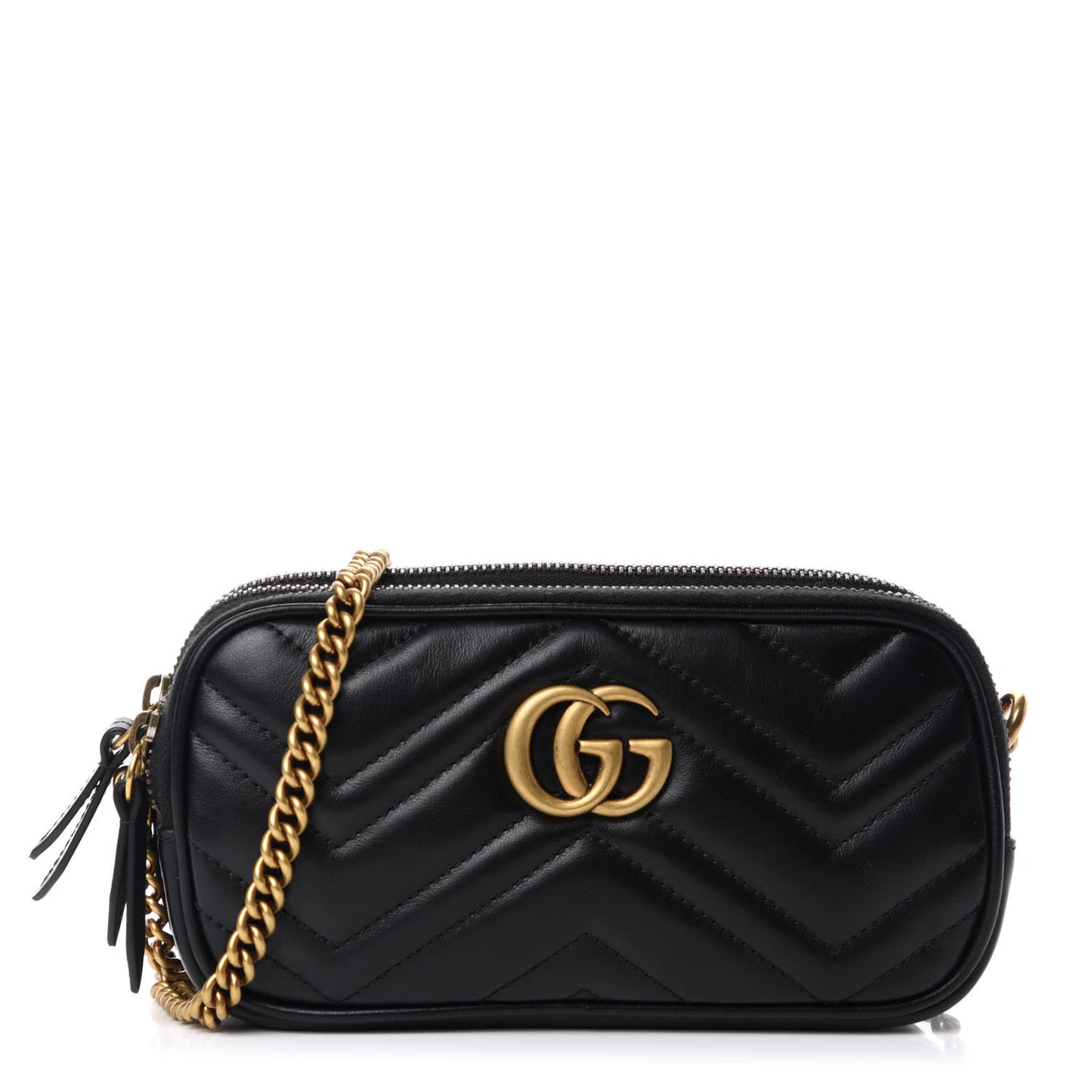 Calfskin Matelasse Mini GG Marmont Chain Crossbody Bag Black