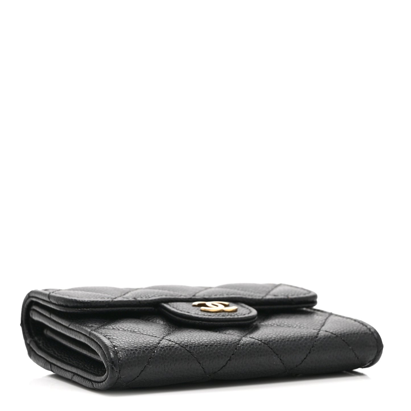Caviar Quilted Flap Card Holder Wallet Black