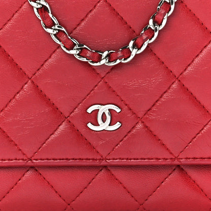 Chanel Lambskin Quilted Wallet On Chain WOC Red 7 of 10