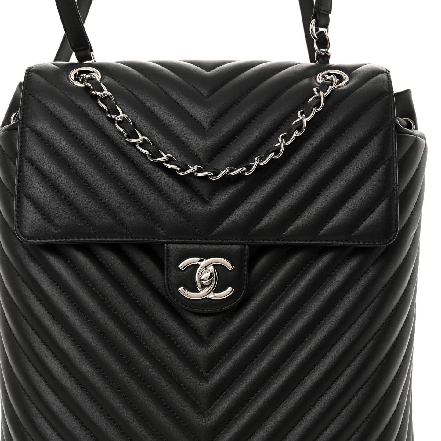 Calfskin Chevron Quilted Large Urban Spirit Backpack Black