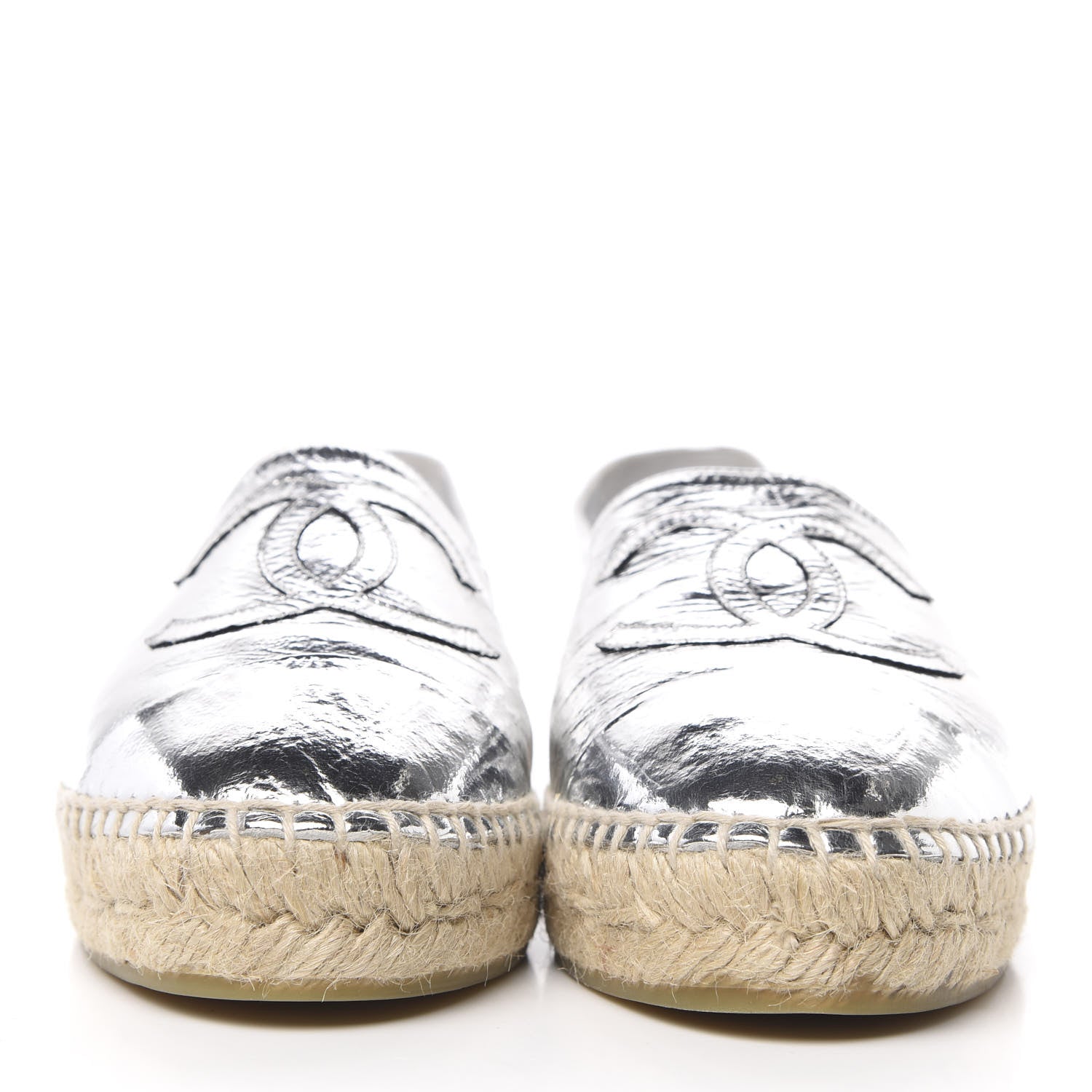 Chanel Laminated Goatskin CC Espadrilles 38 Silver 2 of 10