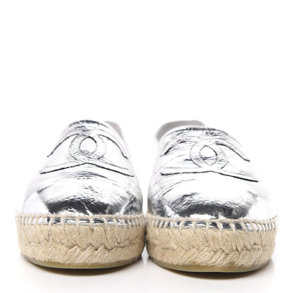 Chanel Laminated Goatskin CC Espadrilles 38 Silver 2 of 10