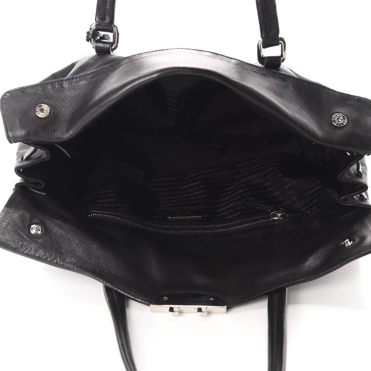 Tessuto Nylon Vitello Foldover Pushlock Satchel Black