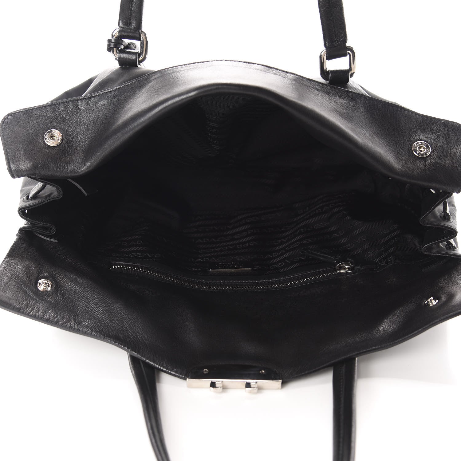 Prada Tessuto Nylon Vitello Foldover Pushlock Satchel Black 5 of 11