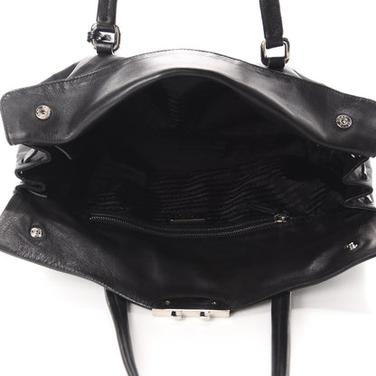 Prada Tessuto Nylon Vitello Foldover Pushlock Satchel Black 5 of 11