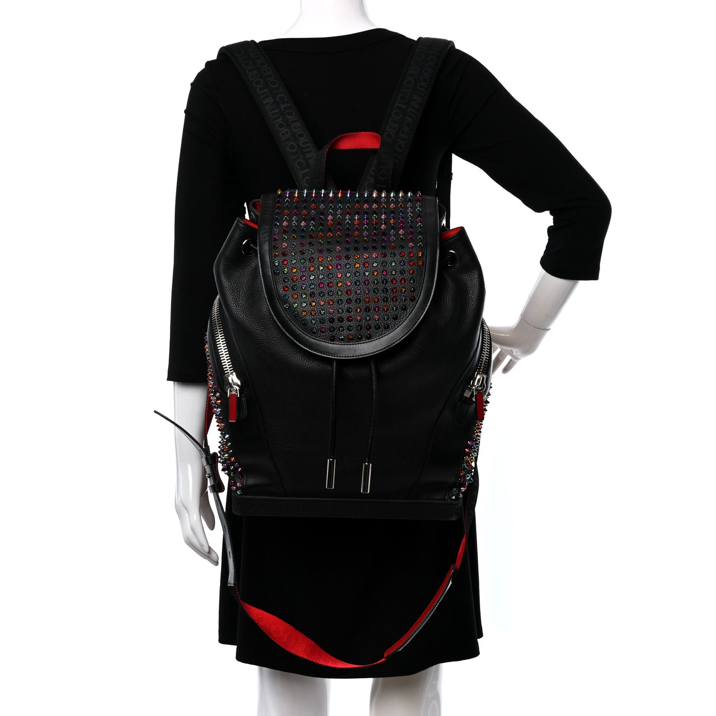 Calfskin Spiked Explorafunk Backpack Black Multicolor