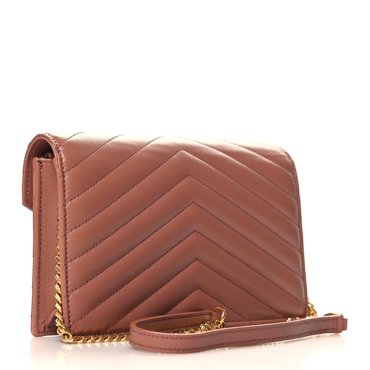 Saint Laurent Calfskin Matelasse Chevron Monogram Envelope Chain Wallet Barely Pink 3 of 9