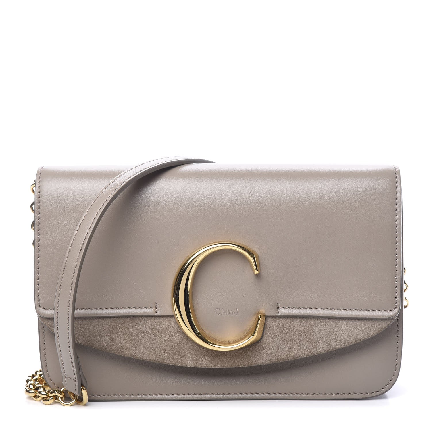Chloe Calfskin Suede C Clutch With Chain Motty Grey 1 of 9